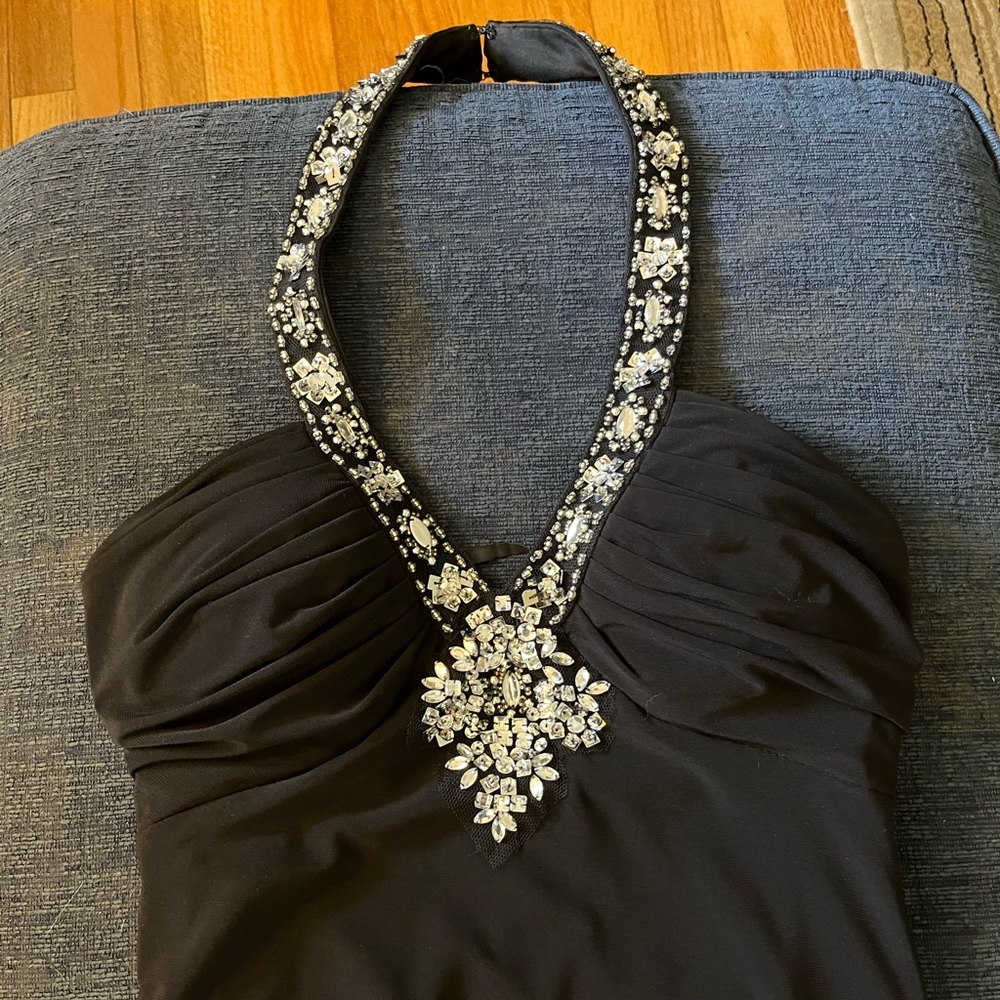 Cache beaded halter floor length gown
